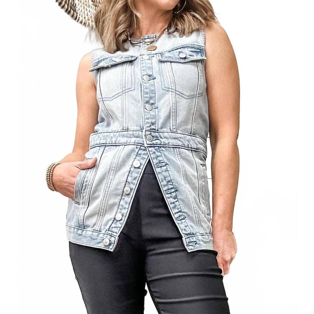 NEW TRIBAL long sleeveless denim jacket with pockets in east coast